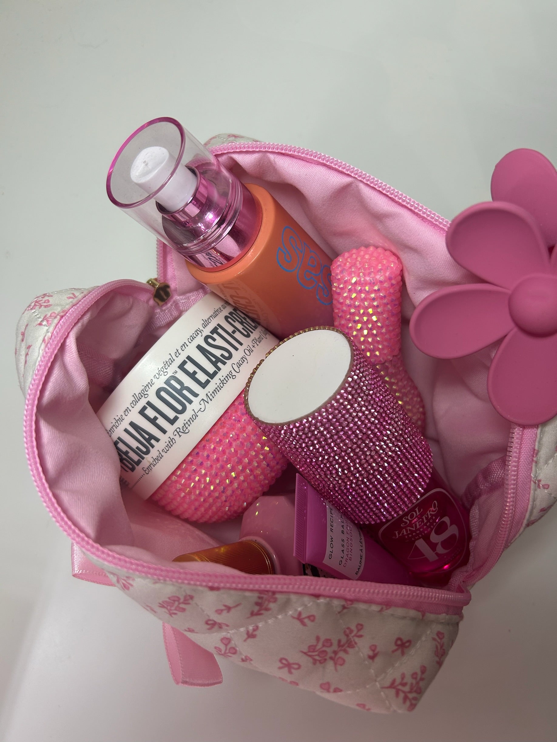 Floral Bow Makeup Bag