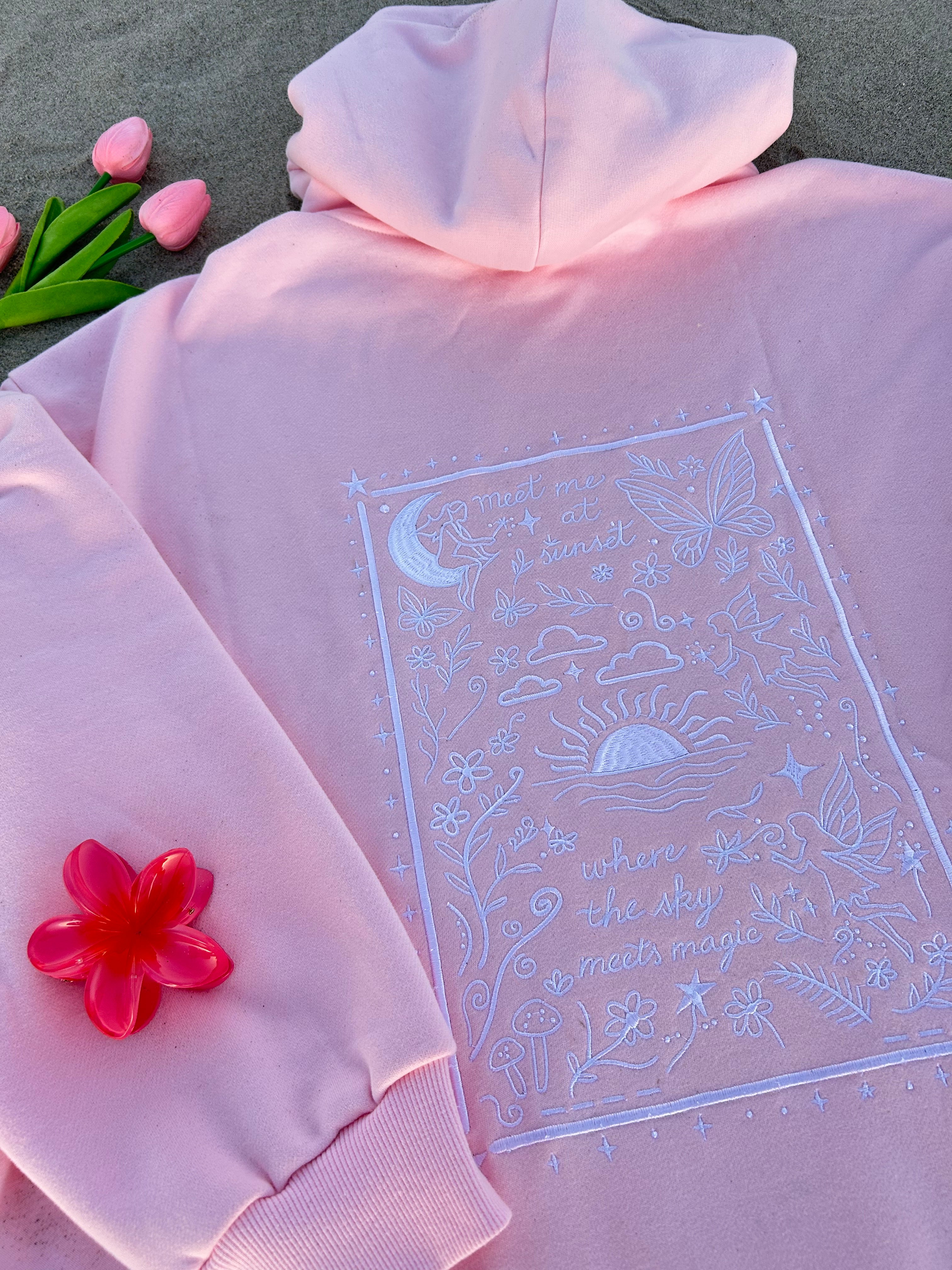 PrettyLittlePink hoodie back view close up